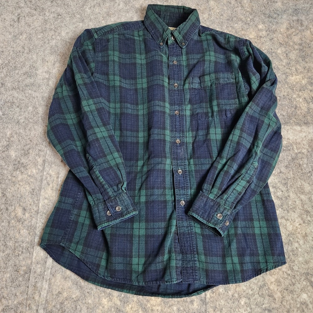 LL Bean Flannel Shirt Men M Green Black Watch Tartan Plaid Traditional Fit